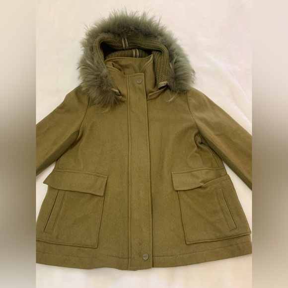 Eachway Sports Women's Jacket Faux Fur Outer Shell Hooded Brown Green Size M - Picture 9 of 15